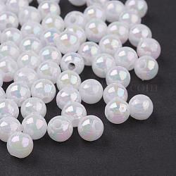Perles acryliques de poly styrène écologiques, de couleur plaquée ab , ronde, blanc, 5mm, Trou: 1mm, environ 7500 pcs/500 g