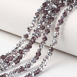 Placcare trasparente perle di vetro fili, mezzo argento placcato, sfaccettato, rondelle, marrone noce di cocco, 8x6mm, Foro: 1 mm, circa 72pcs/filo, 16.14 pollice (41 cm)