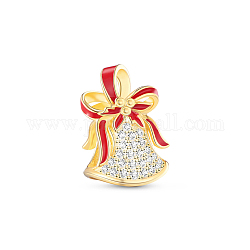 Tinysand 925 émail en argent sterling cloche de noël dorée perles européennes, avec zircons, or, 13.18x9.8x9.19mm, Trou: 4.42mm
