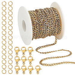 Sunnyclue kit de fabricación de collar de cadena de eslabones cubanos diy, incluyendo 304 cadena de eslabones cubanos de acero inoxidable y cierres de pinza de langosta, dorado, cadena: 10x6x3 mm, 10 m / bolsa