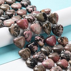 Chapelets de perles en rhodonite naturelle, avec des perles de rocaille, cœur, 14~15x15x6~6.5mm, Trou: 1.4mm, Environ 23~24 pcs/chapelet, 14.57'' (37 cm)