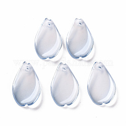 透明スプレー塗装ガラスペンダント  パールカラーの  花弁  ライトスチールブルー  16x9.5x2mm  穴：1mm