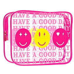 Buste cosmetiche in pvc trasparente, pochette impermeabile, borsa da toilette per donna, rosa caldo, volto sorridente, 20x15x5.5cm