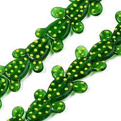 Chapelets de perles vernissées manuelles, cactus, vert foncé, 21~22x21~23x6~7mm, Trou: 1.2mm, Environ 25 pcs/chapelet, 17.13 pouce (43.5 cm)