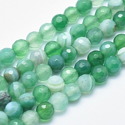Perles d'agate naturelles, teinte, ronde à facettes, vert printemps moyen, 6mm, Trou: 1mm, Environ 61 pcs/chapelet, 14.3 pouce (36.5 cm)