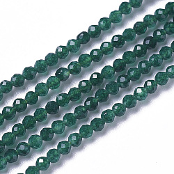 Natürliche Jade Perlen Stränge, facettiert, Runde, grün, 3~3.5x2.5~3 mm, Bohrung: 0.3 mm, ca. 114~141 Stk. / Strang, 15.1~16.4 Zoll (38.4~41.8 cm)