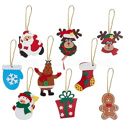 Gorgecraft 9Pcs 9 Style Felt Pendant Decorations, Christmas Theme, Gift Box/Santa Claus/Snowman, Mixed Color, 80mm, 1pc/style