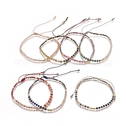 Adjustable Natural Gemstone Braided Bead Bracelets, with Nylon Cord, Long-Lasting Plated Brass Beads and Seed Beads, 2-1/8 inch~3-3/8 inch(5.5~8.4cm)