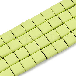Maillons multifibres synthétiques en hématite synthétique non magnétique peints par pulvérisation, pour la fabrication de bracelets élastiques, carrée, vert jaune, 5x5x2mm, Trou: 0.5mm, Environ 75 pcs/chapelet, 15.7 pouce