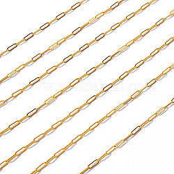 Латунные скрепки, тянутые удлиненные кабельные цепи, пайки, с катушкой, долговечный, золотые, 7.5x3x0.5 мм, около 32.81 фута (10 м) / рулон