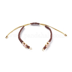 Fabbricazione di braccialetti con perline intrecciate in filo di poliestere e nylon, con 304 anelli di salto in acciaio inossidabile e perline in ottone, oro, marrone noce di cocco, 5-3/4~10-7/8 pollice (14.6~27.5 cm)
