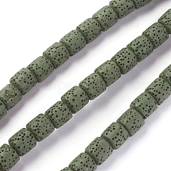 Natural Lava Rock Beads Strands, Dyed, Column, Dark Olive Green, 8~8.5x8~8.5mm, Hole: 2mm, about 46 pcs/Strand, 15.35 inch(39 cm)