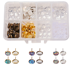 SUNNYCLUE 1 Box DIY 30 Pairs 3 Color Cabochon Stud Earrings Making Starter Kit 60pcs Stud Ear Cabochon Setting Post Cup Blank Tray Base Fit 8mm Clear Glass Cabochons Plastic Earring Ear Nuts