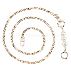 WADORN 47.6 Inch Metal Flat Chain with Pearl Bead Chain Extender, Iron Shoulder Purse Chain Straps Imitation Pearl Bead Short Handle Replacement Chains Crossbody Chain Handbag Chain Accessories