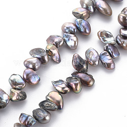 Naturali keshi perline perle fili, perla d'acqua dolce coltivata, tinto, pepite, grigio, 9~14x4~8x3~6mm, Foro: 0.5 mm, circa 74~76pcs/filo, 15.35 pollice (39 cm)