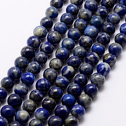 Abalorios de lapislázuli naturales hebras, redondo, 8mm, agujero: 1 mm, aproximamente 48 pcs / cadena, 15.5 pulgada (39 cm)