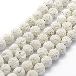 Runde Perlenstränge aus natürlichem Lavastein, Runde, weiß, 6 mm, Bohrung: 1 mm, ca. 64 Stk. / Strang, 15.15 Zoll (38.5 cm)