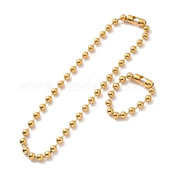 Placcatura sottovuoto 304 set di collana e bracciale con catena a sfera in acciaio inossidabile, set di gioielli con chiusura a catena a sfera per donna, oro, 8-5/8 pollice (22~61.8 cm), perline: 10 mm