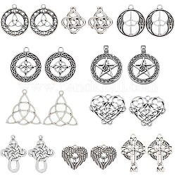 Sunnyclue fai da te 20 pz 10 pendenti in lega stile tibetano, nodo trinità/triquetra e cuore e croce, argento antico, 27~39x22~31x1.5~2mm, Foro: 2 mm, 2pcs / style