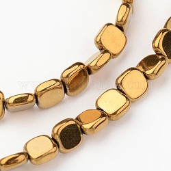 Electroplate Non-magnetic Synthetic Hematite Beads Strands, Flat Round, Smooth, Golden Plated, 6x6x2mm, Hole: 1mm, about 70pcs/strand, 16 inch