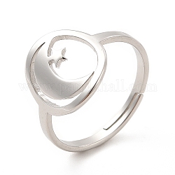 201 Stainless Steel Moon & Star Adjustable Ring for Women, Stainless Steel Color, US Size 6 1/2(16.9mm)