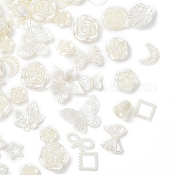 Kit de búsqueda de joyería estilo perla de imitación diy, Incluye cuentas acrílicas, cabujones, eslabones y colgantes., formas de mariposa/hoja/flor/luna/estrella, blanco, 9~40x11~31x2~12mm, agujero: 1.4~2.7 mm, aproximamente 1116 unidades / 500 g