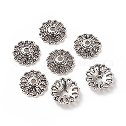 Coppette copriperla di perline stile tibetano, piombo & cadimo libero, fiore, argento antico, 12x3mm, Foro: 2 mm