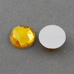 Acrílico diamante de imitación cabujones, espalda plana, facetados, semicírculo, oro, 12x4.5mm
