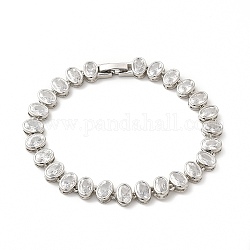 Bracelet chaîne à maillons ovales avec oxyde de zirconium transparent, bijoux en laiton de placage de rack pour les femmes, sans cadmium et sans plomb, platine, 7-1/4 pouce (18.4 cm)