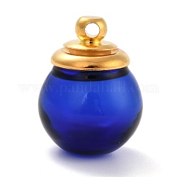 Pendentifs de bouteille en verre, avec capuchon en laiton, pendentif bouteille de souhait, pendentif bouteille rechargeable, ronde, or, bleu, 23.5mm, Trou: 2mm