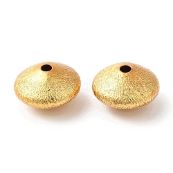 Messing strukturierte Perlen, cadmiumfrei und bleifrei, Rondell, langlebig plattiert, mattgoldene Farbe, 12x7.5 mm, Bohrung: 1.8 mm