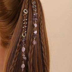 Perline di dreadlocks in lega, fermagli per la decorazione di pendenti per capelli intrecciati con ametista, 85~140x10mm, 2 pc / set