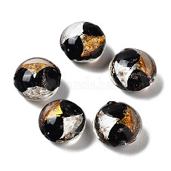 Manuell Murano Glas Perlen, mit Goldfolie, Oval, Schwarz, 11~12x11.5~12.5x7~7.5 mm, Bohrung: 2 mm