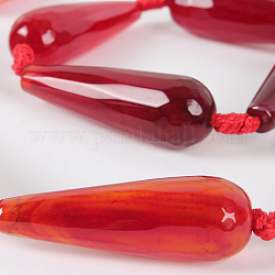 Natural Agate Faceted Teardrop Bead Strands, Tomato, 30x10mm, Hole: 2mm, about 11pcs/strand, 15.35 inch