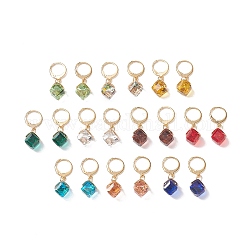 10 par de pendientes colgantes de rombo de vidrio de 10 colores., joyas de acero inoxidable golden 304 para mujer., color mezclado, 30mm, pin: 0.8x1 mm, 1 par / color