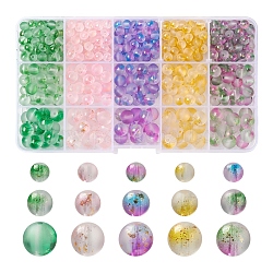 565pcs 15 colores perlas de vidrio pintadas con spray esmerilado, con la hoja de oro, redondo, color mezclado, 10~11mm, agujero: 1.4~1.6 mm