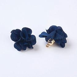 Decorazioni pendenti in stoffa, con i risultati acrilici, fiore, blu di Prussia, 25~30x28~35mm, Foro: 2 mm