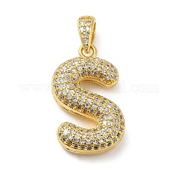 Brass Micro Pave Cubic Zirconia Pendants, Cadmium Free & Lead Free, Long-Lasting Plated, Real 18K Gold Plated, Letter S, 23x14x5.5mm, Hole: 4.5x3mm
