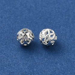 Perles d'espacement creuses en laiton, ronde, 925 argent sterling plaqué, 5mm, Trou: 1.6mm