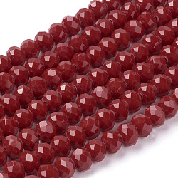 Imitation Jade Glass Bead Strands, Faceted, Rondelle, Crimson, 8x6mm, Hole: 1mm, about 68pcs/strand, 15.3 inch