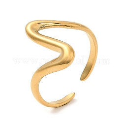 304 Stainless Steel Open Cuff Rings for Women, Wave, Real 18K Gold Plated, US Size 7(17.3mm)