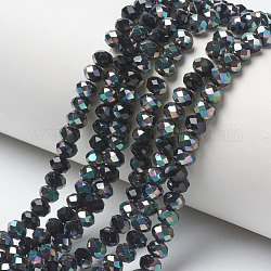 Electroplate Glass Beads Strands, Half Plated, Rainbow Plated, Faceted, Rondelle, Dark Slate Gray, 4x3mm, Hole: 0.4mm, about 123~127pcs/strand, 16.5~16.9 inch(42~43cm)