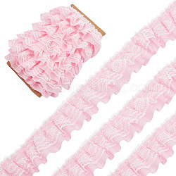 GORGECRAFT 11 Yards Pink Double-Layer Pleated Chiffon Lace Trim 5cm Wide 2-Layer Gathered Ruffle Trim Edging Tulle Trimmings Fabric Ribbon for Home DIY Sewing Crafts Costume Pillowcase Embellishments