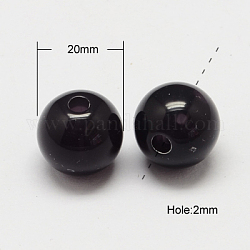 Perline acriliche imitazione giada, tondo, nero, 20mm, Foro: 2 mm, circa 108pcs/500g