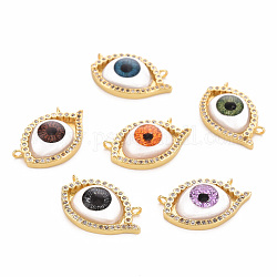 Brass Micro Pave Clear Cubic Zirconia Pendant Links, with Resin, Cadmium Free & Nickel Free & Lead Free, Evil Eye, Real 16K Gold Plated, Mixed Color, 12x20x5.5mm, Hole: 1.2mm