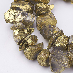 Гальванические природный кварц нитей кристалл бисера, самородки, с золотым покрытием, 10~24.5x5.5~16x2~23 мм, отверстие : 1 мм, около 54~64 шт / нитка, 15.1~15.9 дюйм