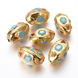Perles en verre, avec les accessoires en laiton plaqués or, ovale, colorées, 32~35x20~23mm, Trou: 3.5mm