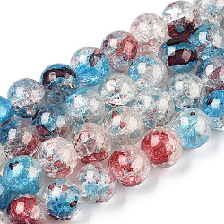 Chapelets de perles en verre craquelé peint, avec de la poudre d'or, ronde, bleu profond du ciel, 10mm, Trou: 1.4mm, Environ 80 pcs/chapelet, 30.87 pouce (78.4 cm)