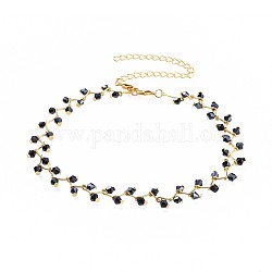 Glasperlen Halsketten, mit Messing-Karabinerverschlüssen und eisendrehten Ketten, golden, Schwarz, 13.3 Zoll (33.8 cm), 12 mm