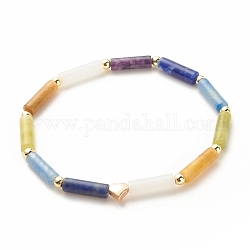 Bracelet extensible épais en tube incurvé avec pierres précieuses mélangées naturelles avec cœur en laiton, bijoux chakra pour femme, diamètre intérieur: 2-1/8 pouce (5.4 cm)